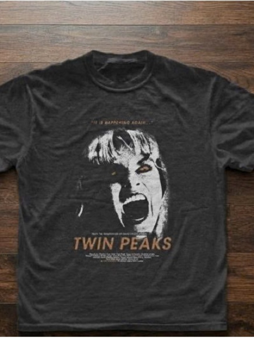 Twin Peaks Graphic Tee with Cream and Brown Print